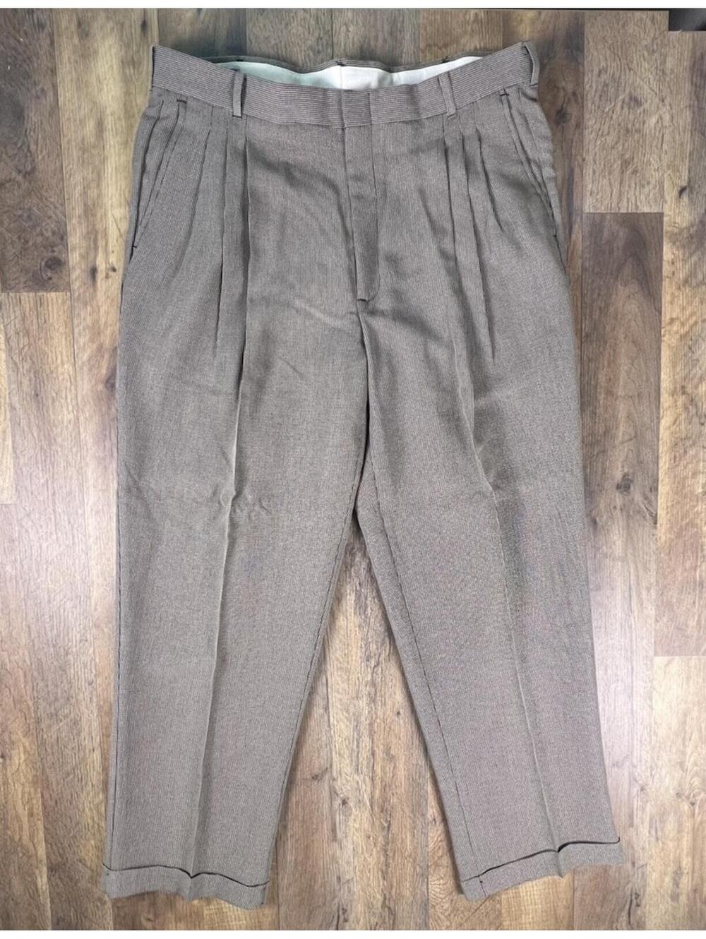 Vintage 90s NOS Deadstock Pleated Houndstooth Cuffed Trouser Pants 38 x30 Slacks